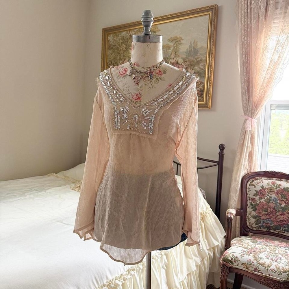 Sequin Boho Tunic fairy top Y2K Ninety xl sequin embellished boho tunic - Picture 2 of 6